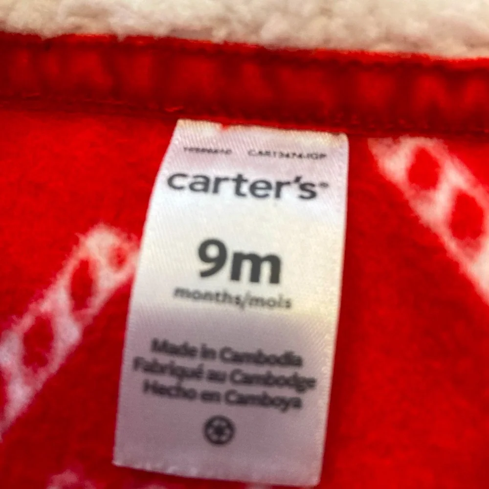 Carter’s 9M Red Candy‎ Cane Heart Fleece Holiday Pajamas Sherpa Collar